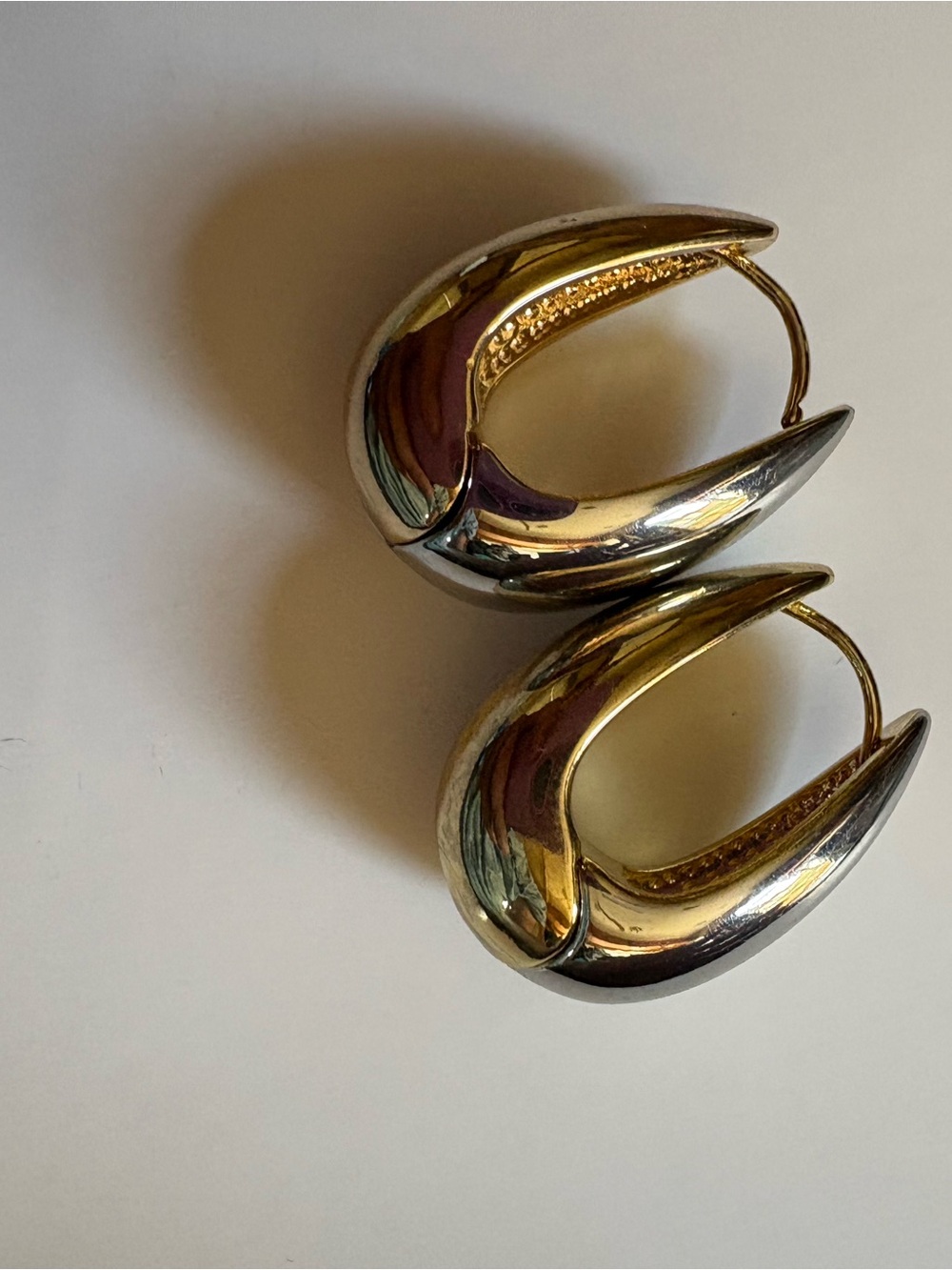 Vintage Sculptural Two-Tone Hoop Earrings — Gold & Silver